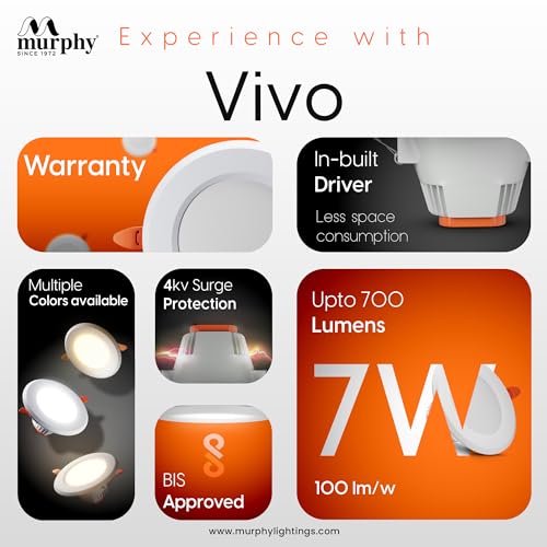 Murphy Vivo 7W LED Down Light, Warm White Light, Round, Pack of 8, Recessed Ceiling LED Light, Suited for 3 inch Junction Box (2 Years Warranty) - Image 3