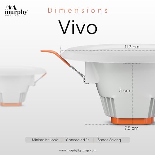 Murphy Vivo 7W LED Down Light, Warm White Light, Round, Pack of 8, Recessed Ceiling LED Light, Suited for 3 inch Junction Box (2 Years Warranty) - Image 4