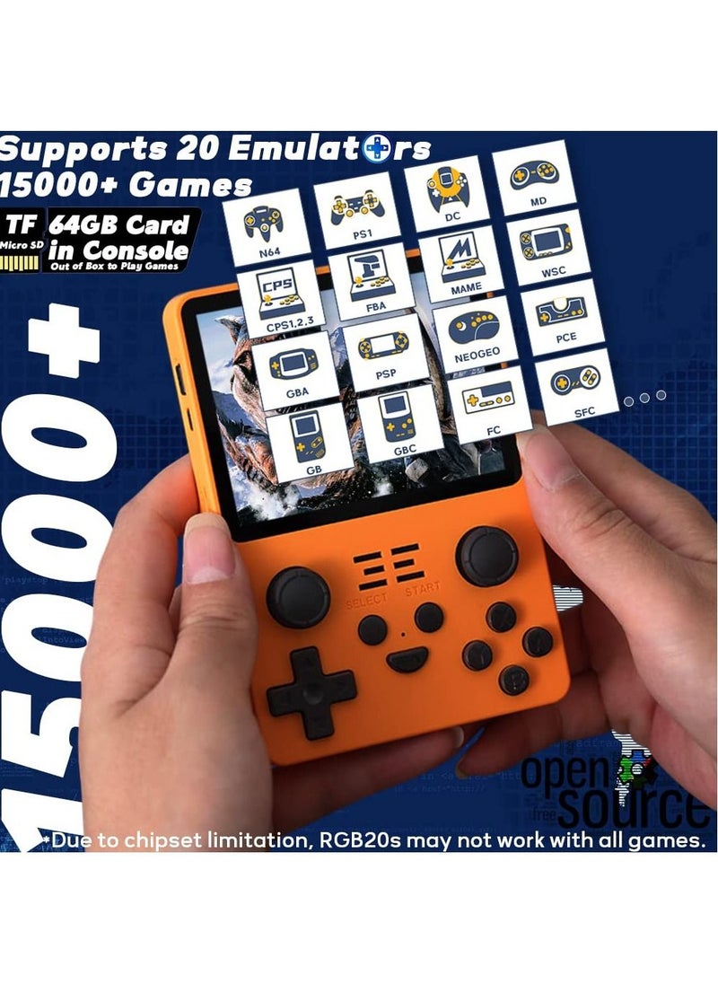 null - RGB20S Handheld Game Console, Retro Open-Source System, RK3326 3.5-Inch 4:3 IPS Screen Children's Gifts (64G, 15000+ Games, Yellow) - Image 1