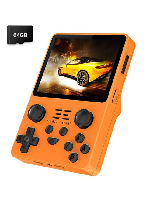 RGB20S Handheld Game Console, Retro Open-Source System, RK3326 3.5-Inch 4:3 IPS Screen Children's Gifts (64G, 15000+ Games, Yellow)