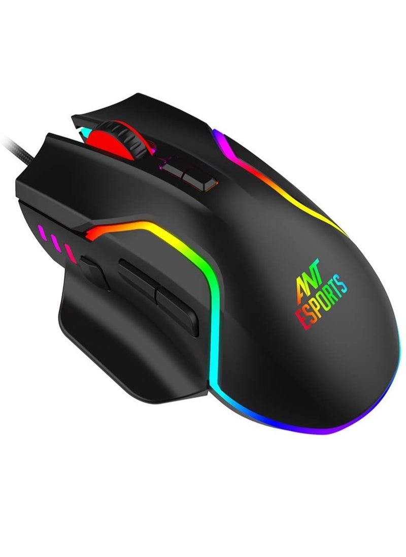 ANT Esports - GM320 RGB Optical Wired Gaming Mouse | Ambidextrous Design | 8 Programmable Buttons | Adjustable DPI up to 12800 | RGB Lighting | Rapid-Fire Button - Image 1