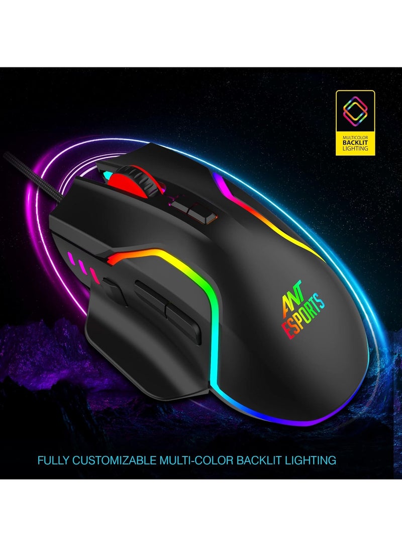 ANT Esports - GM320 RGB Optical Wired Gaming Mouse | Ambidextrous Design | 8 Programmable Buttons | Adjustable DPI up to 12800 | RGB Lighting | Rapid-Fire Button - Image 1