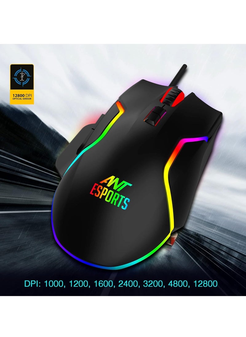 ANT Esports - GM320 RGB Optical Wired Gaming Mouse | Ambidextrous Design | 8 Programmable Buttons | Adjustable DPI up to 12800 | RGB Lighting | Rapid-Fire Button - Image 1