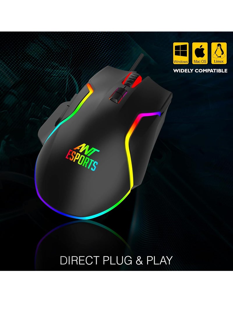 ANT Esports - GM320 RGB Optical Wired Gaming Mouse | Ambidextrous Design | 8 Programmable Buttons | Adjustable DPI up to 12800 | RGB Lighting | Rapid-Fire Button - Image 1