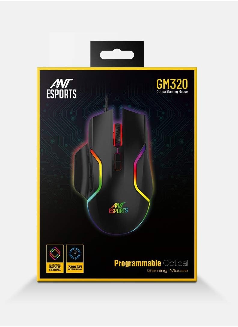 ANT Esports - GM320 RGB Optical Wired Gaming Mouse | Ambidextrous Design | 8 Programmable Buttons | Adjustable DPI up to 12800 | RGB Lighting | Rapid-Fire Button - Image 1