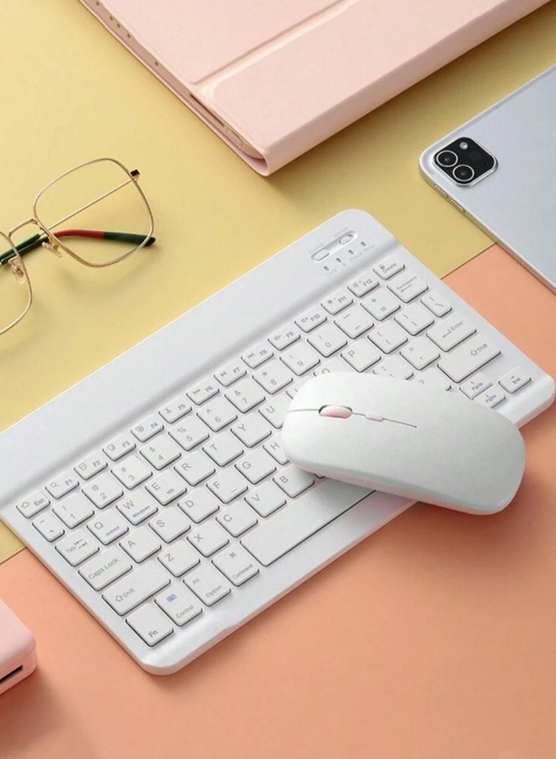 White Bluetooth Keyboard and Mouse Combo,Ultra-Slim Portable Wireless Mouse Keyboard Set,Compact magnetic suction Keyboard,Suitable for IOS Android Windows - Image 1