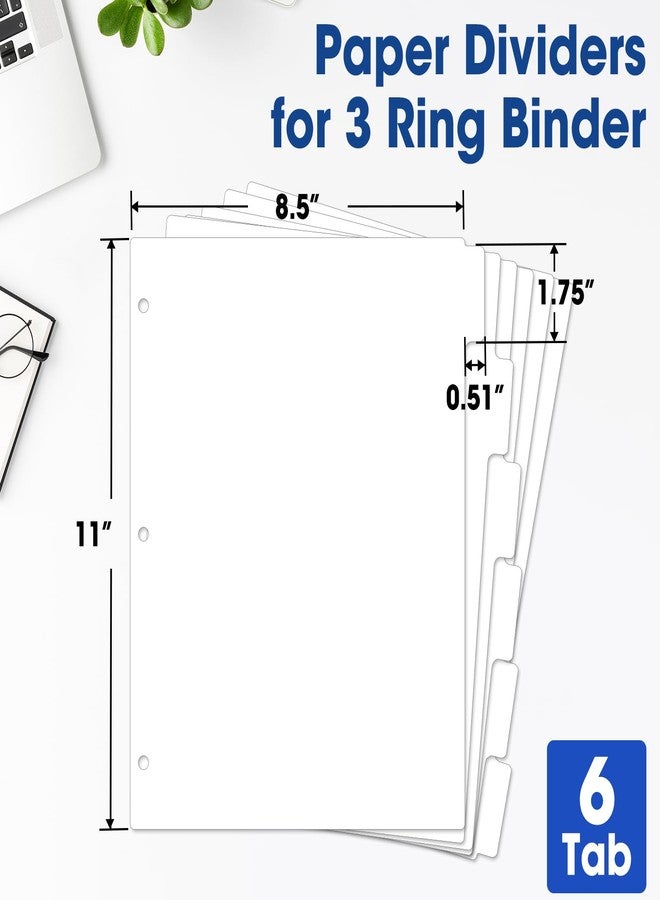 YesBes 204 Pcs Binder Dividers with Tabs, 1/6 Cut Tabs, Dividers for 3 Ring Binder, Blank Write On Binder Dividers in 6 Tab Sets, Letter Size, 204 Dividers, 34 Sets, White - Image 2