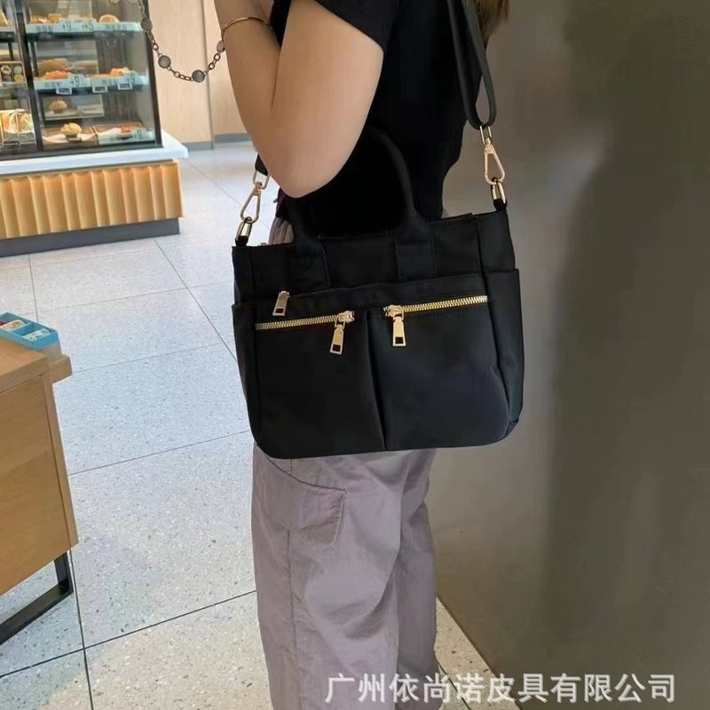 New Nylon Fabric Texted Handbag Hong Kong-Style Multi-Compartment Positive And Reverse Dual-Purpose Casual Simple Commuter Shoulder Crossbody Bag - Image 4