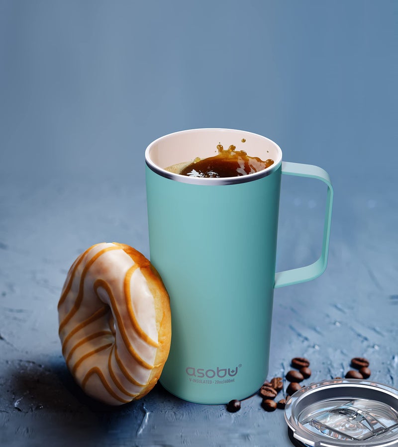 asobu Tower Mug Ceramic Inner Coated Insulated Stainless Steel Cup for Pure Tasting Coffee with Easy Hold Handle and Tritan Lid Fits Standard Cup Holders 20 Ounce Travel Mug (Red) - Image 2