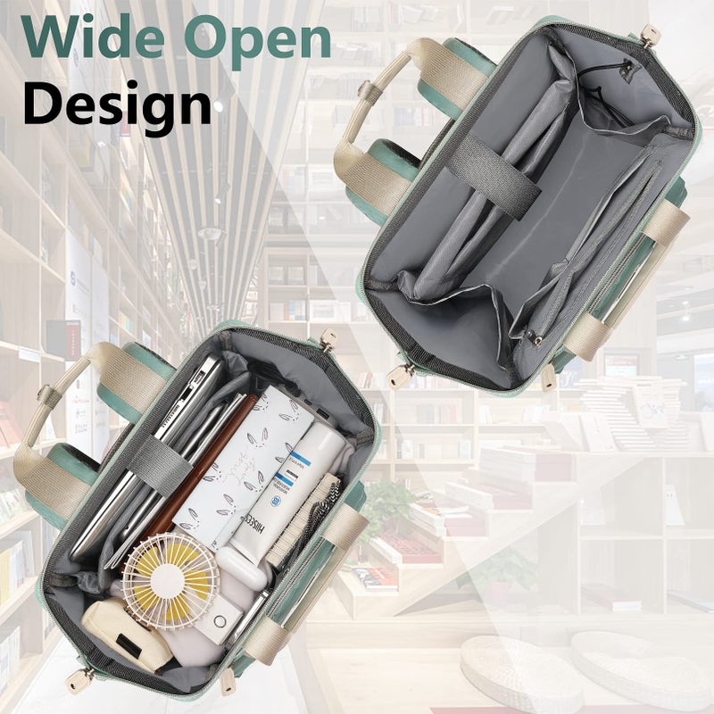 FALANKO Laptop Backpack for Women,Doctor Teacher Nurse Work Bookbag for 15.6 Inch Laptop,Large Travel Wide Open College Shoulder Purse Bag With RFID Anti Theft USB Charging Port-Green - Image 2