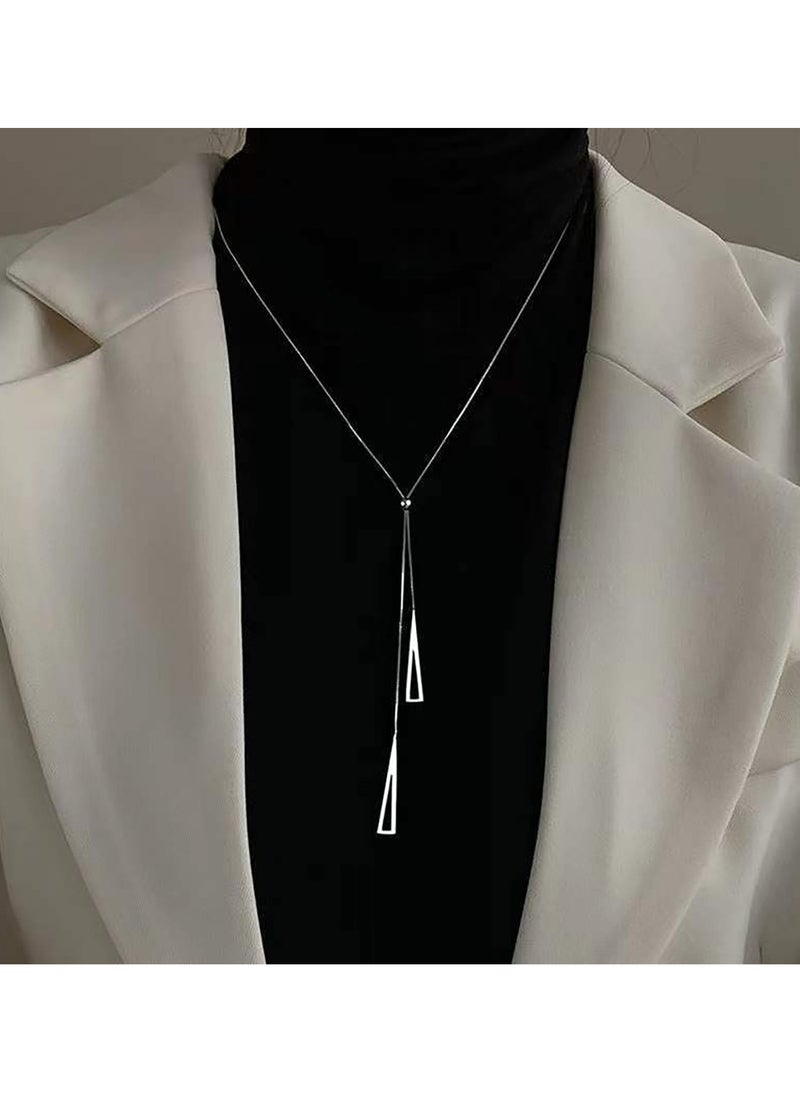 Oasisgalore Gold Triangle Y Lariat Necklace with Hollow Pendant & Tassel, Adjustable Women's Gift Jewelry  - Image 1
