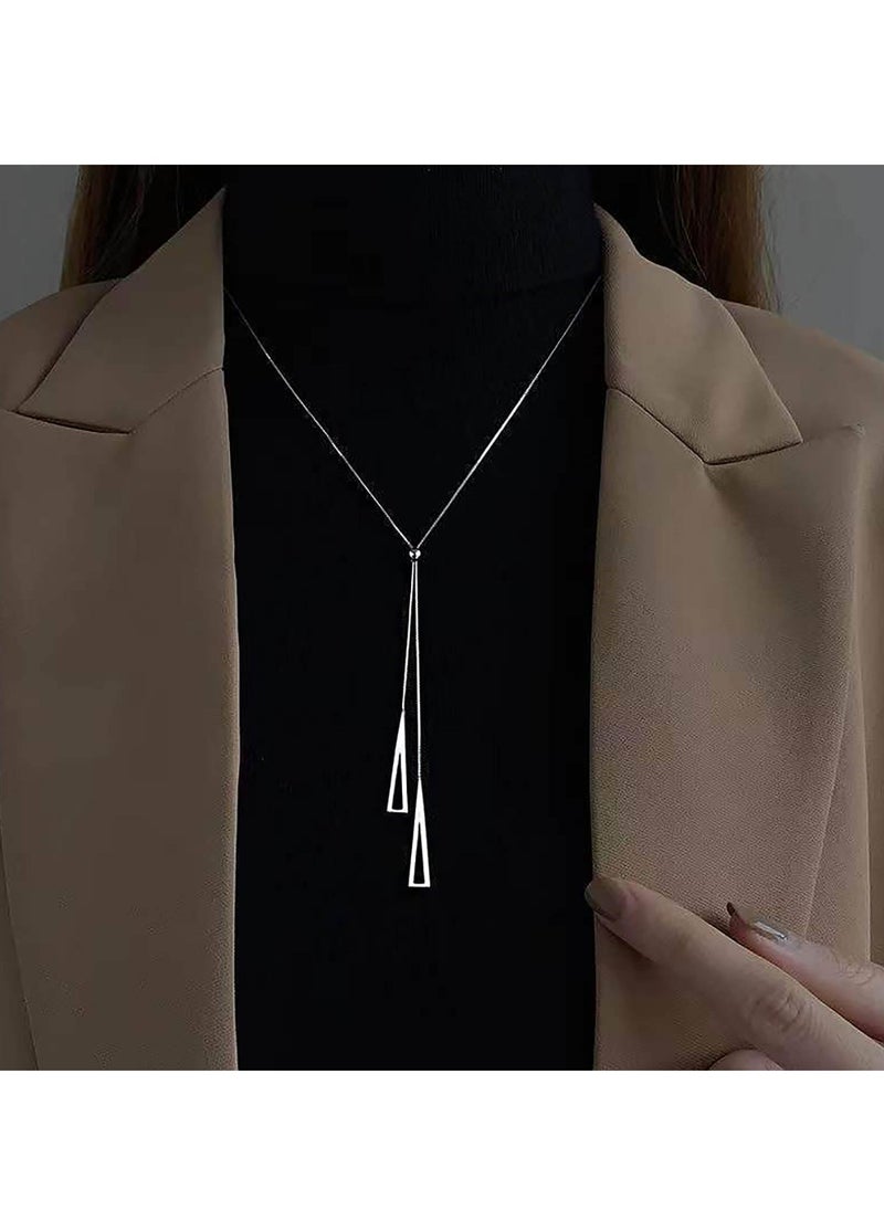 Oasisgalore Gold Triangle Y Lariat Necklace with Hollow Pendant & Tassel, Adjustable Women's Gift Jewelry  - Image 4