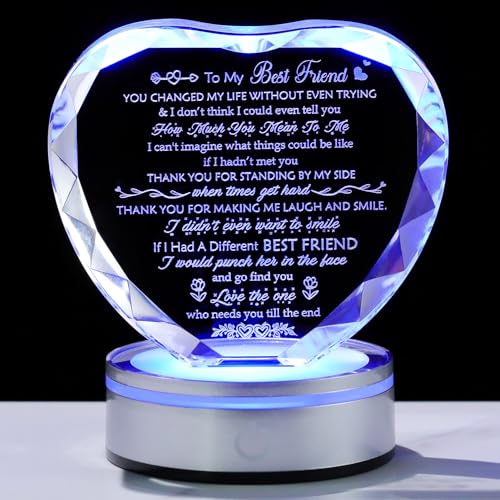 Movdyka Best Friend Crystal Heart Gifts for Women Keepsake Birthday Unique Friend Funny Gifts Friendship Gifts for Women Friends Female BFF Gifts with Colorful Led Base for Graduation - Image 1