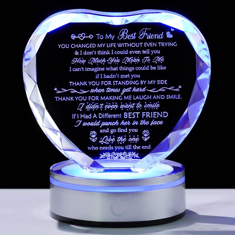 Movdyka Best Friend Crystal Heart Gifts for Women Keepsake Birthday Unique Friend Funny Gifts Friendship Gifts for Women Friends Female BFF Gifts with Colorful Led Base for Graduation - Image 2