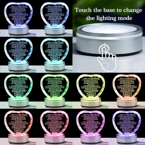 Movdyka Best Friend Crystal Heart Gifts for Women Keepsake Birthday Unique Friend Funny Gifts Friendship Gifts for Women Friends Female BFF Gifts with Colorful Led Base for Graduation - Image 3