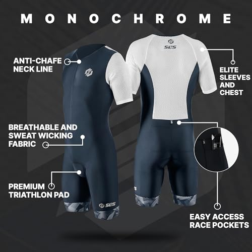 SLS3 Triathlon Suits Mens - Aerodynamic Sleeved Tri Suit Men – Lightweight Trisuit with Premium FX Fabrics - 2 Pockets (Monochrome, Large) - Image 3