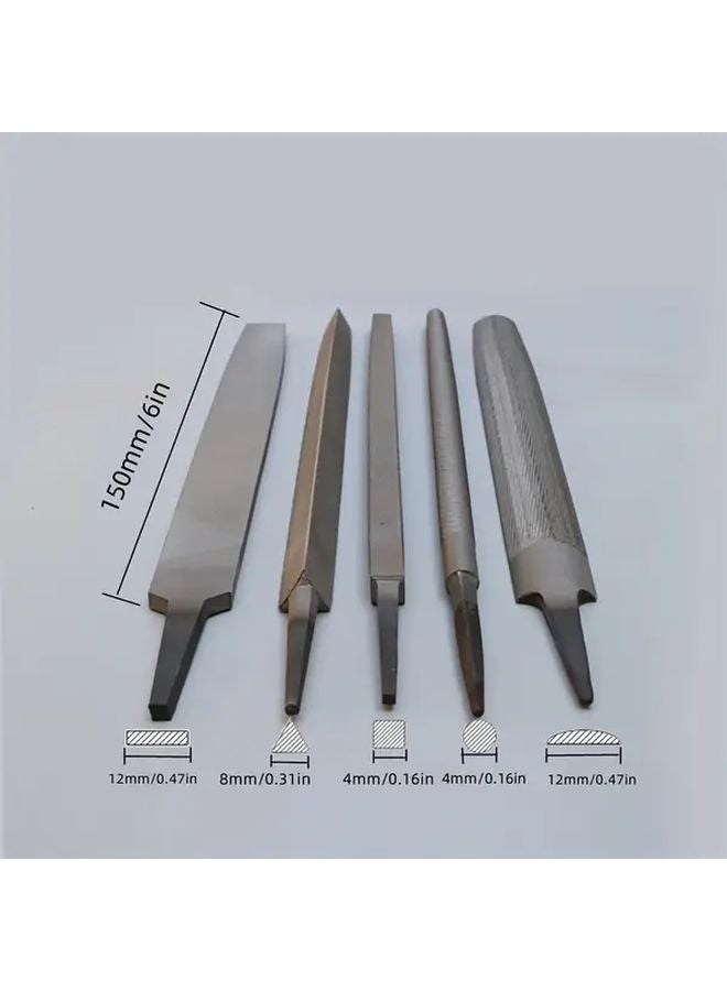 5Pcs 6 Inch Industrial Steel Files Set Flat Round Half Round Triangle Square Metalworking Woodworking - Image 3