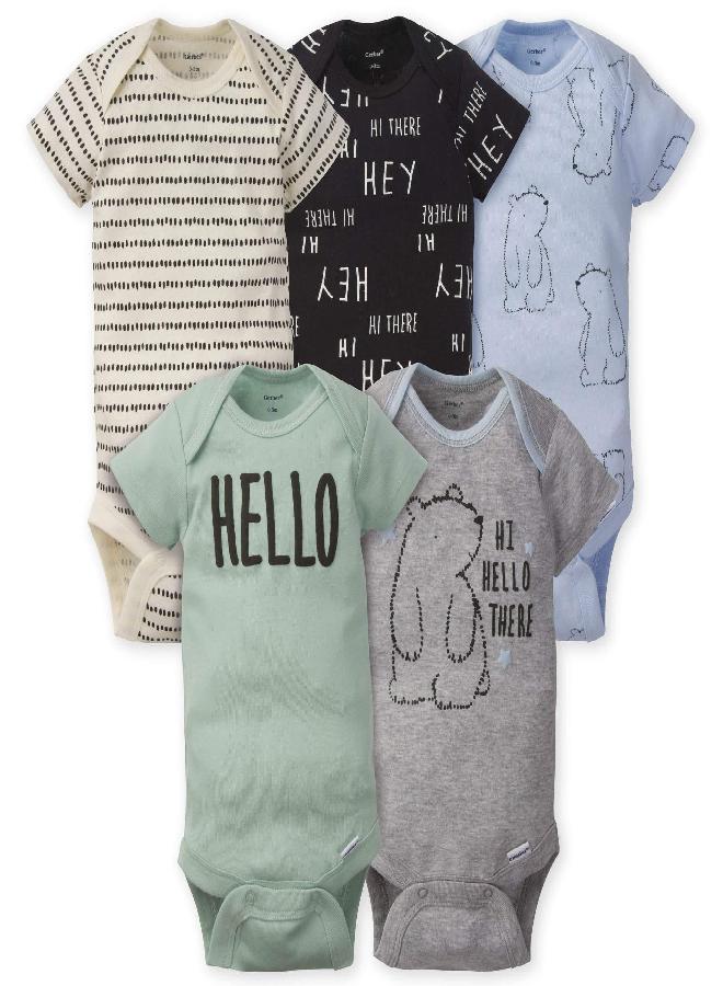 Gerber Baby Boys 5-Pack Short Sleeve Variety Onesies Bodysuits Hello Bear 0-3 Months - Image 5