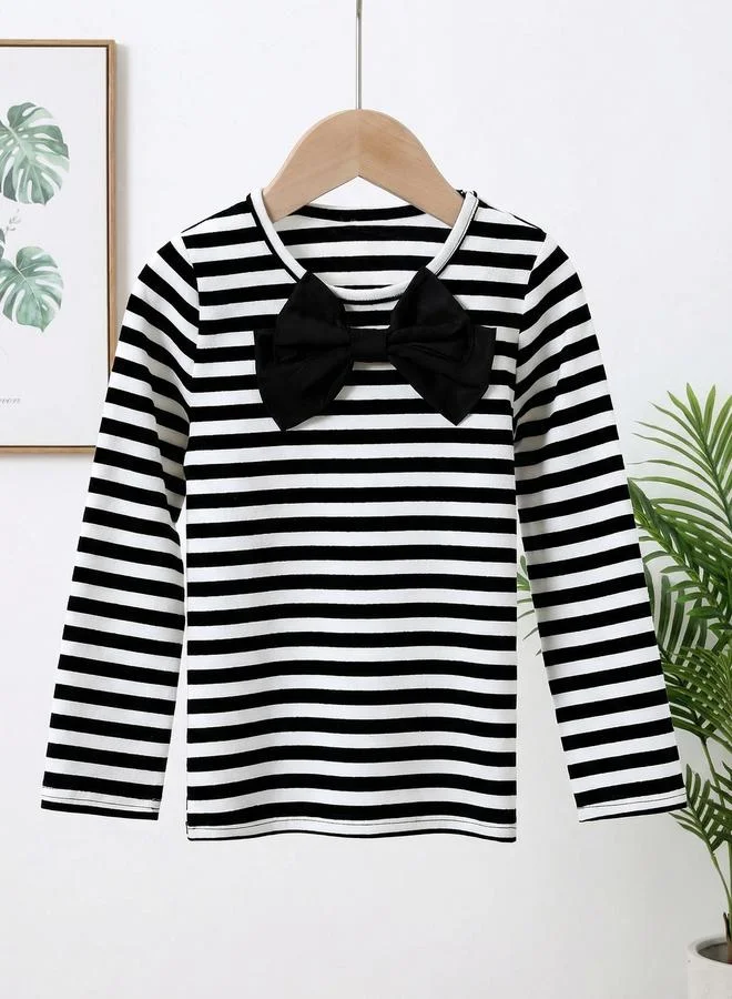 Take Two Girl's Striped Bow Detail Long Sleeve T-shirt