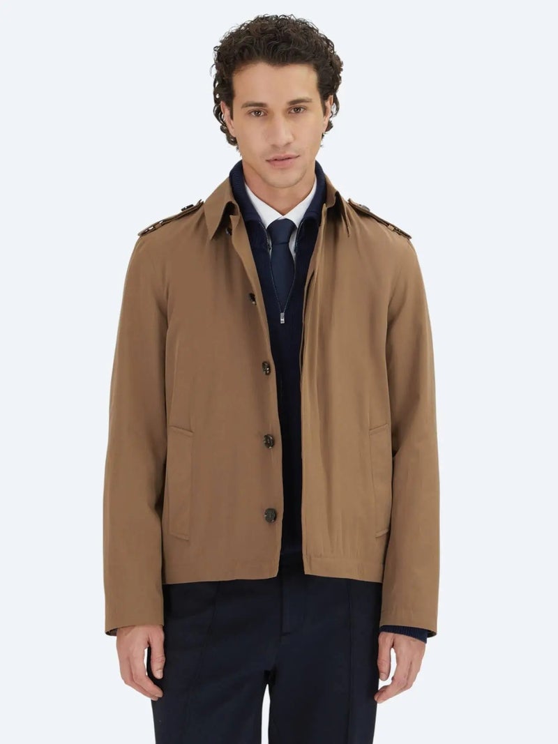 Kip Mink Regular Fit Shirt Collar Casual Weaving Rain Coat - Image 4