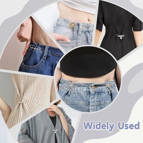 ROPAKED 14 Set Pant Waist Tightener Flower Buttons Pins for Loose Jeans Waist Cincher Clip Reusable Metal Pearl Brooch for Clothing Dresses Skirts No Sew and No Tools Decoration Accessories - Image 5
