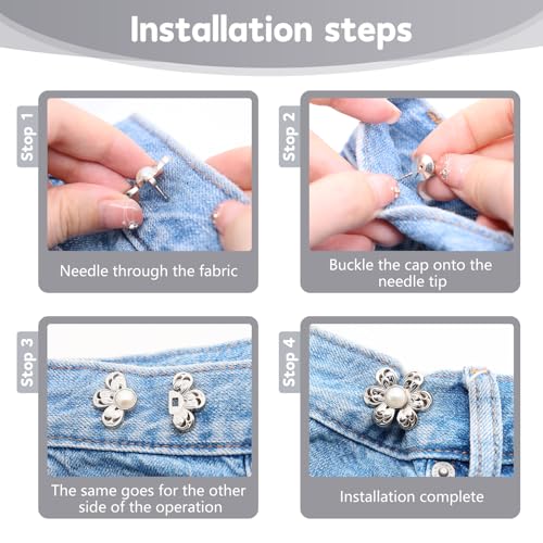 ROPAKED 14 Set Pant Waist Tightener Flower Buttons Pins for Loose Jeans Waist Cincher Clip Reusable Metal Pearl Brooch for Clothing Dresses Skirts No Sew and No Tools Decoration Accessories - Image 4