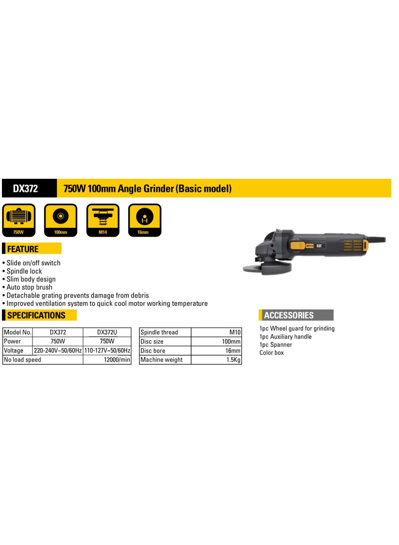 كاتربلر صاروخ كهربائي زاوية CAT DX372 – 750 واط | 4 بوصة (100 مم) جلاخة زاوية احترافية للقطع والصنفرة والتلميع | أداة صاروخ كهرباء للحديد والمعادن والبناء | Angle Grinder CAT DX372 - Image 4