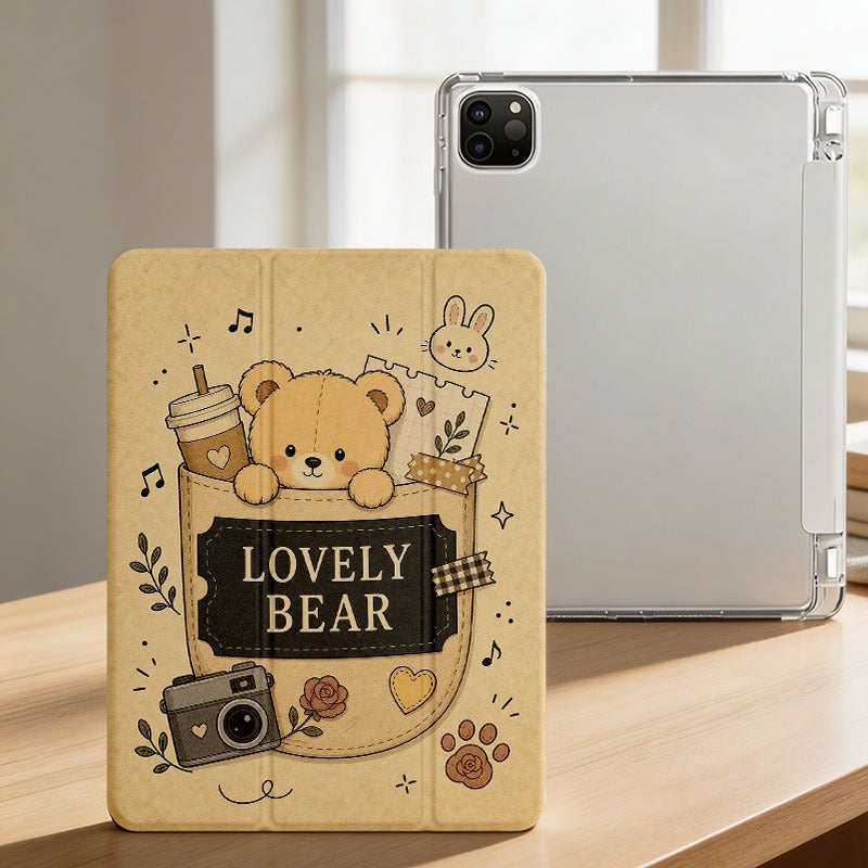 Tablet Case for iPad, Lovely Bear Coffee Doodle Collage, iPad Case for Mini Air Pro 4 5 6 7 8 9 10 11 12, Suitable for 7.9 8.3 9.7 10.2 10.5 10.9 11 12.9 13 inch Clear Shockproof Protective with Stand - Image 3