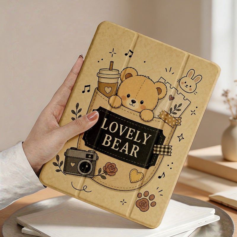 Tablet Case for iPad, Lovely Bear Coffee Doodle Collage, iPad Case for Mini Air Pro 4 5 6 7 8 9 10 11 12, Suitable for 7.9 8.3 9.7 10.2 10.5 10.9 11 12.9 13 inch Clear Shockproof Protective with Stand - Image 4