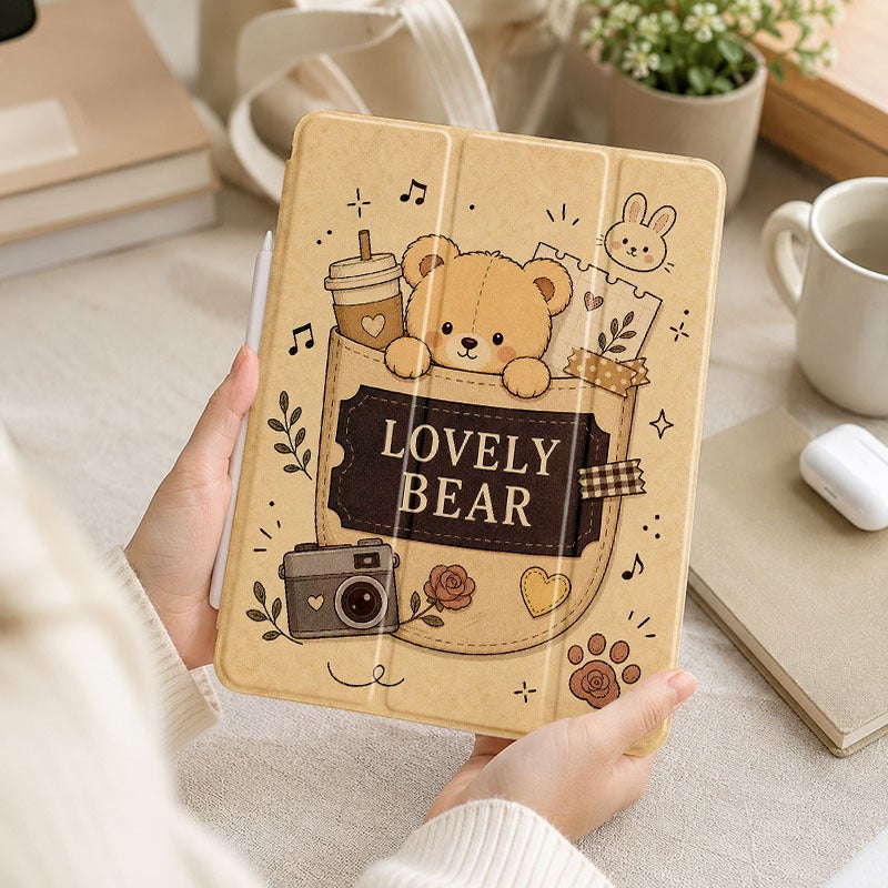 Tablet Case for iPad, Lovely Bear Coffee Doodle Collage, iPad Case for Mini Air Pro 4 5 6 7 8 9 10 11 12, Suitable for 7.9 8.3 9.7 10.2 10.5 10.9 11 12.9 13 inch Clear Shockproof Protective with Stand - Image 5