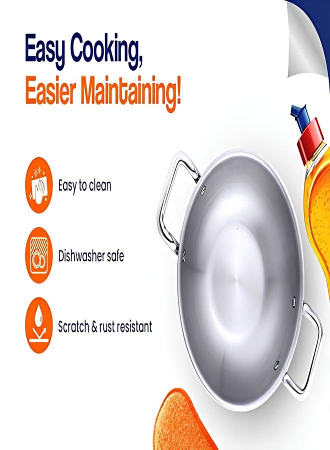 Redific Triply Stainless Steel Non Stick Extra Deep Cooking kadhai/kadai for cooking 2.5 MM thick Cookware set Wok/Kadai Induction Bottom heavy Base 5 Year Warranty Set of 1 Pc Size: 22 cm Capacity: 2.2 Liter - Image 4
