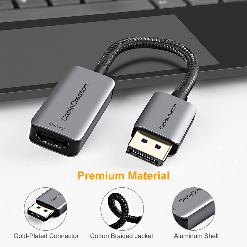 CableCreation محول كابل كريشن نشط من DP إلى HDMI HDR 4K@60Hz 2K@144Hz 1080P@144Hz، كابل مضفر من DisplayPort 1.4 إلى HDMI 4K (ذكر إلى أنثى)، يدعم تقنية Eyefinity متعددة الشاشات، مصنوع من الألمنيوم - Image 2