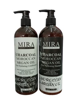 Mira Shampoo 500 ml and Conditioner 500 ml With Argan Oil and Charcoal Preserves Hair Treated With Protein or Keratin 