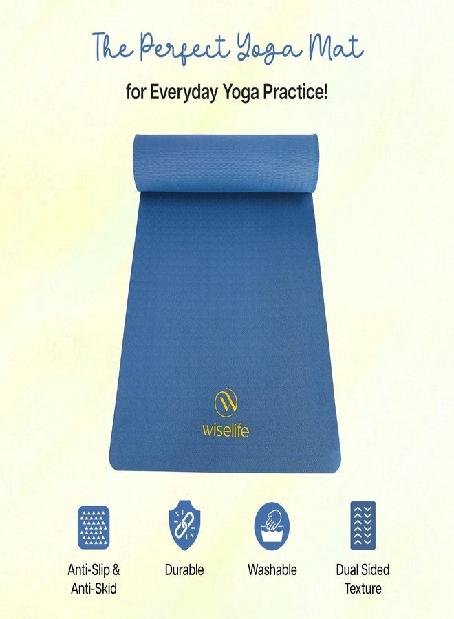 WiseLife Classic ECO TPE 10 MM Yoga Mat with Yoga Strap for Men & Women | Extra Thick, Long & Wide Non-Slip, Anti-Tear Exercise Mat for Home, Gym, Workout, Fitness, Yoga & Pilates (Navy Blue) - Image 4