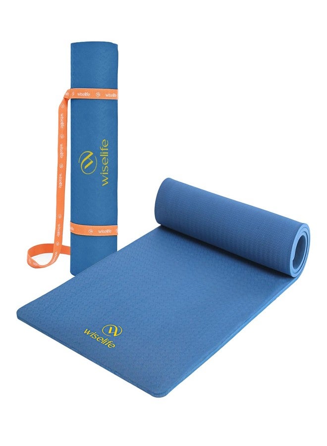 WiseLife Classic ECO TPE 10 MM Yoga Mat with Yoga Strap for Men & Women | Extra Thick, Long & Wide Non-Slip, Anti-Tear Exercise Mat for Home, Gym, Workout, Fitness, Yoga & Pilates (Navy Blue) - Image 1