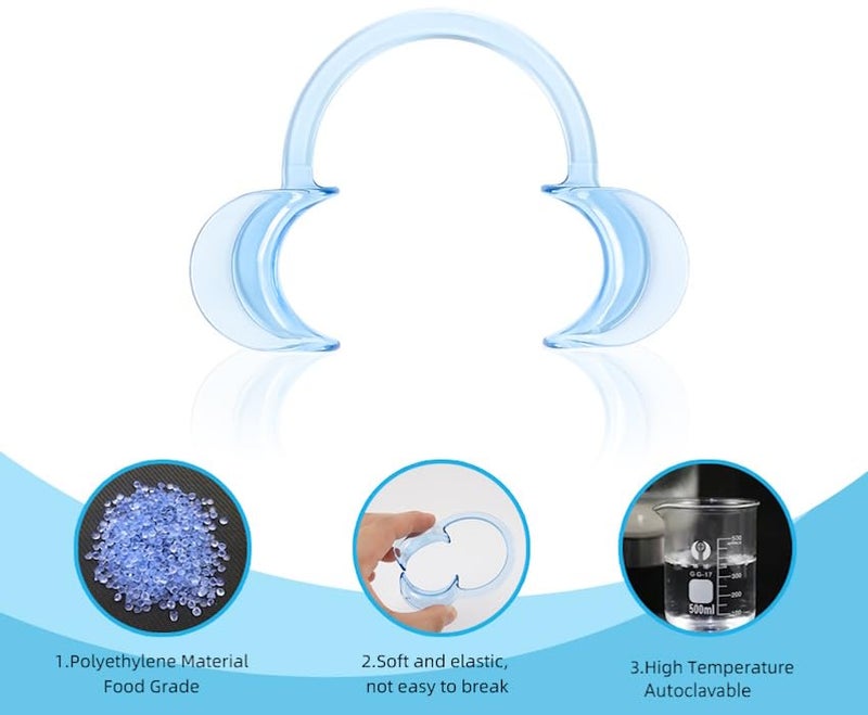Impressive Smile Dental Cheek Retractor Mouth Opener for Teeth Whitening Clear Blue C-Shape (Size S, M, L Pack of 3) - Image 1