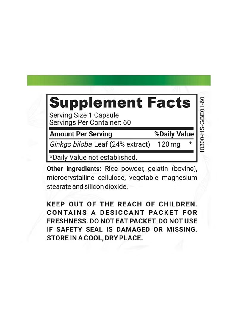 Organo Herb Ginkgo Biloba 120mg – Supports Brain Health, Memory & Mental Clarity – 60 Capsules Dietary Supplement - Image 2