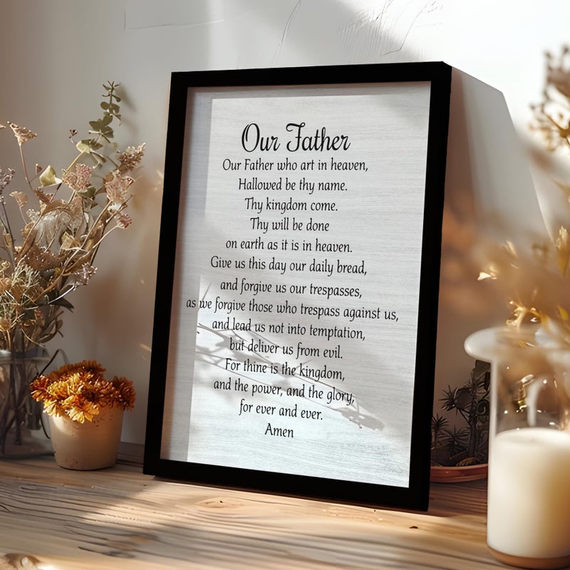 PHAMTE Christian Our Father The Lords Prayer Framed Wall Art Prints Posters Decor  Rustic Bible Verse Scripture Religious Pictures Framed Artwork for Walls Prayer Room Living Room Home Decor 11x14 - Image 1