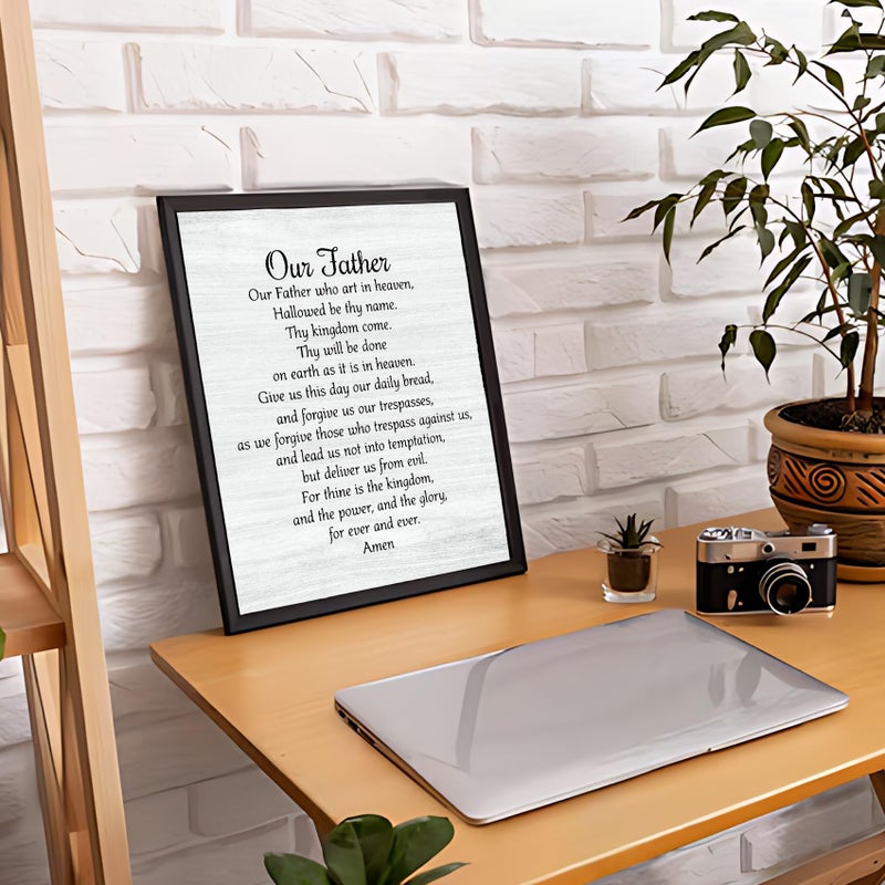 PHAMTE Christian Our Father The Lords Prayer Framed Wall Art Prints Posters Decor  Rustic Bible Verse Scripture Religious Pictures Framed Artwork for Walls Prayer Room Living Room Home Decor 11x14 - Image 3