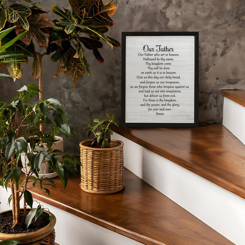 PHAMTE Christian Our Father The Lords Prayer Framed Wall Art Prints Posters Decor  Rustic Bible Verse Scripture Religious Pictures Framed Artwork for Walls Prayer Room Living Room Home Decor 11x14 - Image 4