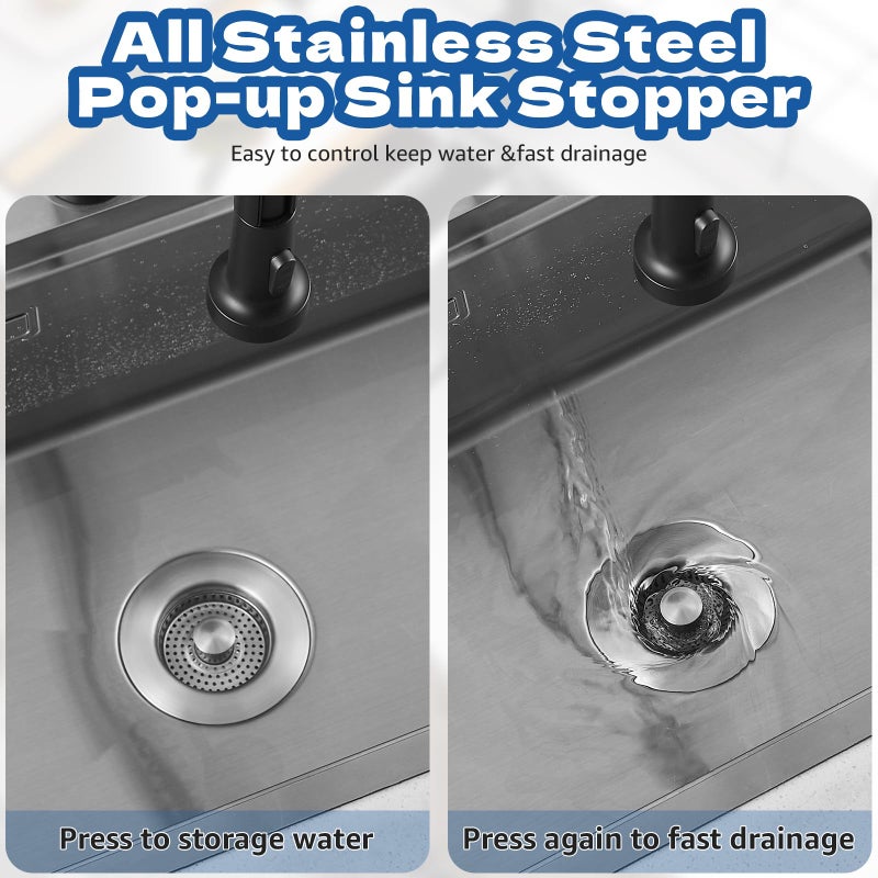 pollock 4 in 1 Kitchen Sink Drain Strainer Stopper, Pollock SUS304 Stainless Steel Pop-up Kitchen Sink Stopper with Strainer Basket, Anti-Clogging Kitchen Sink Plug for US Standard 3-1/2 Inch Drain - Image 3