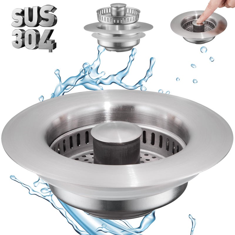 pollock 4 in 1 Kitchen Sink Drain Strainer Stopper, Pollock SUS304 Stainless Steel Pop-up Kitchen Sink Stopper with Strainer Basket, Anti-Clogging Kitchen Sink Plug for US Standard 3-1/2 Inch Drain - Image 1