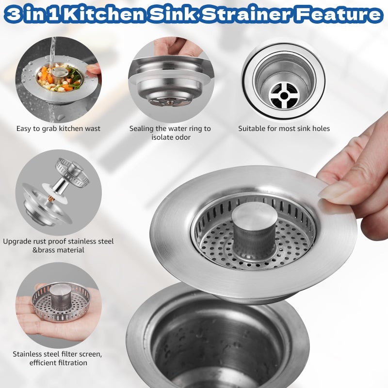 pollock 4 in 1 Kitchen Sink Drain Strainer Stopper, Pollock SUS304 Stainless Steel Pop-up Kitchen Sink Stopper with Strainer Basket, Anti-Clogging Kitchen Sink Plug for US Standard 3-1/2 Inch Drain - Image 4