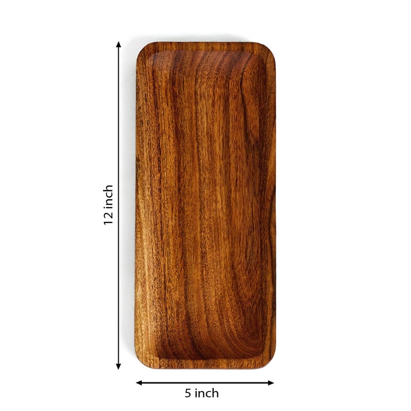 SAAGA Acacia Solid Wood Rectangular Platter - 12 Inch X 5 Inch - Tray for Kitchen & Dining, Ideal for Snacks, Fruits, & Desserts - Brown - Image 2