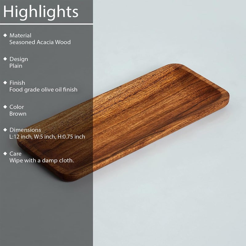 SAAGA Acacia Solid Wood Rectangular Platter - 12 Inch X 5 Inch - Tray for Kitchen & Dining, Ideal for Snacks, Fruits, & Desserts - Brown - Image 3