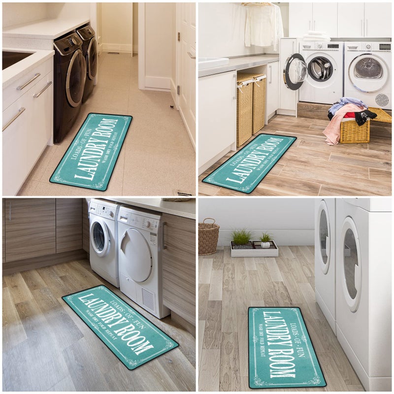 ROMAMIGO Laundry Room Rug Runner Non Slip Laundry Mats Mudroom Runner Farmhouse Kitchen Floor Mat Bathroom Laundry Room Decor Accessories(Teal, 20 X 47 inch) - Image 2