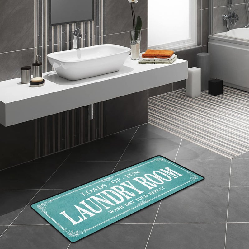 ROMAMIGO Laundry Room Rug Runner Non Slip Laundry Mats Mudroom Runner Farmhouse Kitchen Floor Mat Bathroom Laundry Room Decor Accessories(Teal, 20 X 47 inch) - Image 3