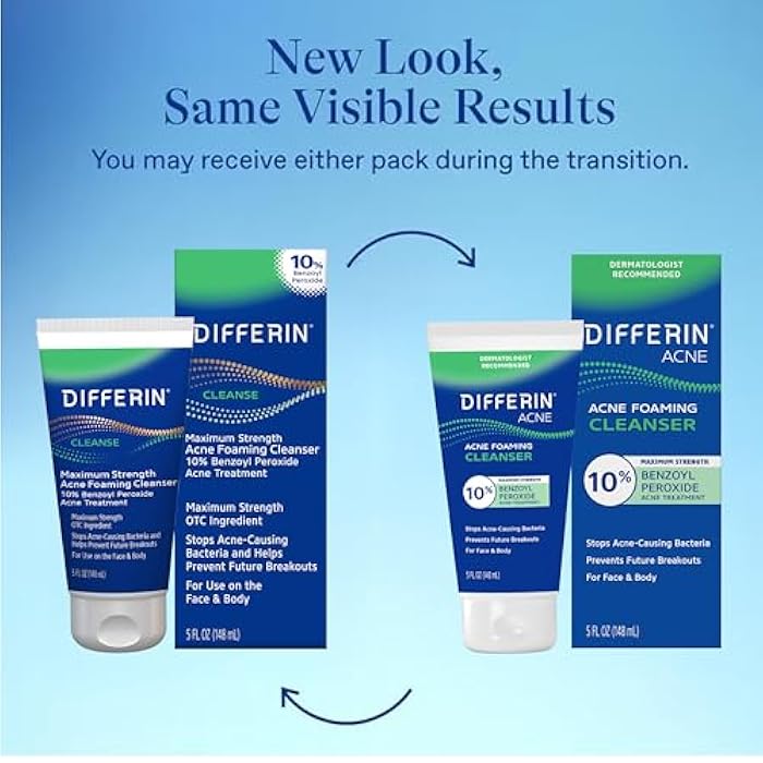 Differin Acne Face Wash with 10% Benzoyl Peroxide, Maximum Strength OTC Acne Foaming Cleanser, Fast Acting Acne Treatment for Face and Body, 5 oz. - Image 2