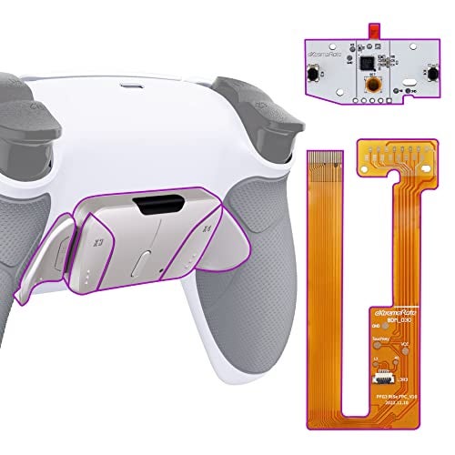 eXtremeRate Silver Real Metal Buttons RMB Ver RISE4 Remap Kit for PS5 Controller BDM030 040 050 Gray Rubberized Grip White Redesigned Back Shell Upgrade Board 4 Back Buttons for PS5 Controller - Image 1