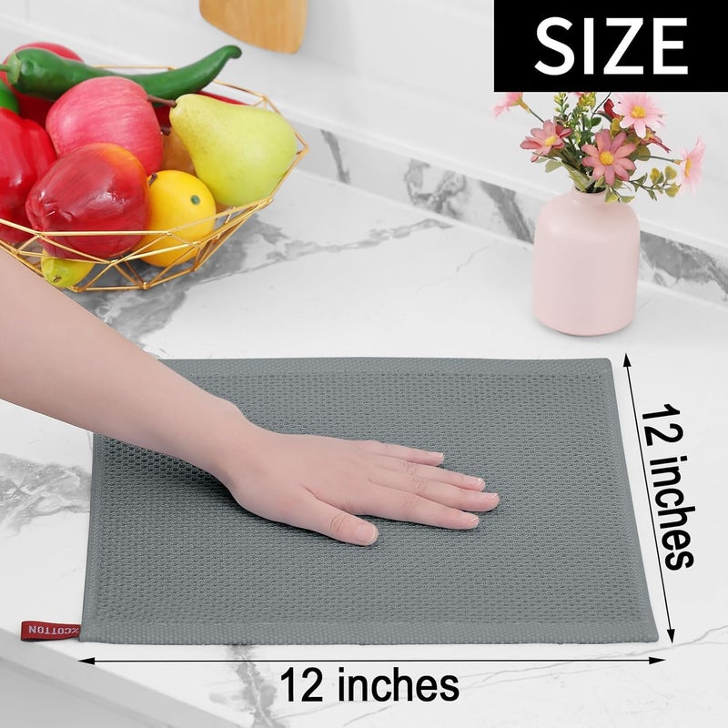 Homaxy 100% Cotton Waffle Weave Kitchen Dish Cloths, Ultra Soft Absorbent Quick Drying Dish Towels, 12 x 12 Inches, 12-Pack, Grey - Image 5